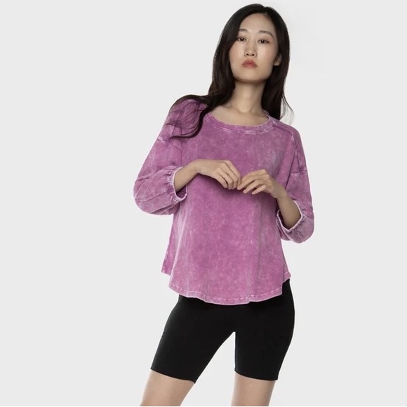 NWT BLACK TAPE WASHED WAFFLE-KNIT TOP RASPBERRY WHITE - Picture 2 of 4